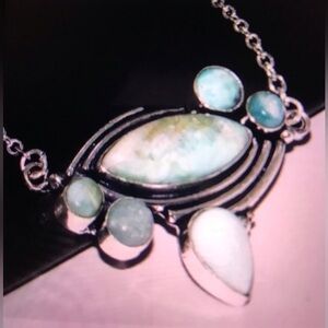 Larimar Stamped 925 Sterling Silver Necklace